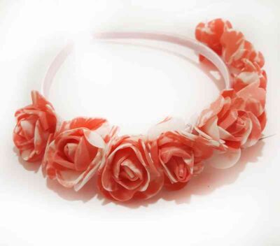 Cod.Vincha-001 Vincha con flores color coral
