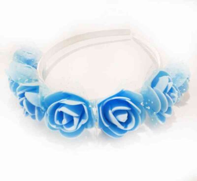Cod.Vincha-009 Vincha de flor con tul color celeste
