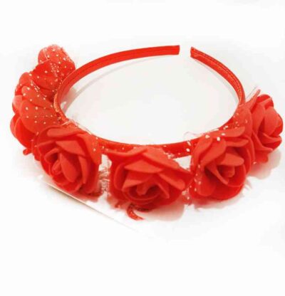 Cod.Vincha-010 Vincha con flor y tul color rojo