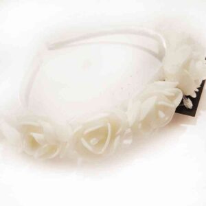 Cod.Vincha-012 Vincha con flor y tul color blanco