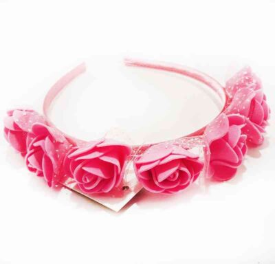 Cod.Vincha-013 Vincha con flor y tul color fucsia