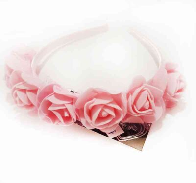 Cod.Vincha-014 Vincha con flor y tul color rosado