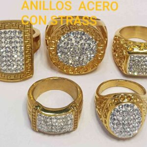 COD AMSA 581 ANILLOS DE ACERO DORADOS CON STRASS