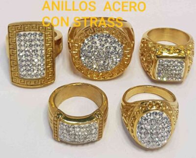 COD AMSA 581 ANILLOS DE ACERO DORADOS CON STRASS