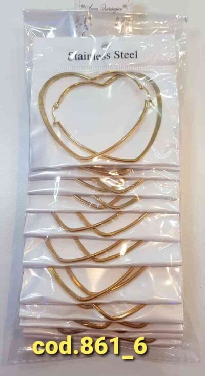 COD.JYM-861_6 AROS DE ACERO DORADO CORAZON GRANDES