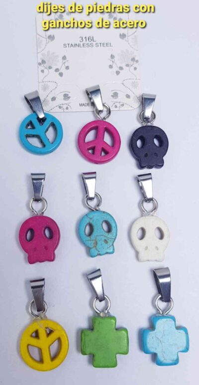 cod amsa 057 dijes de piedras con gancho de acero