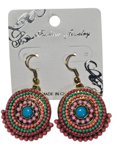 aros con mostacilla y piedra india