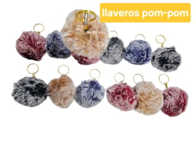 llaveros pom-pon de piel conejo x docena