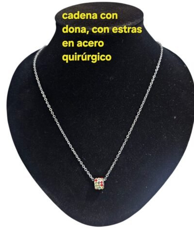 cadena con dije de estráss (dona) enacero quirúrgico