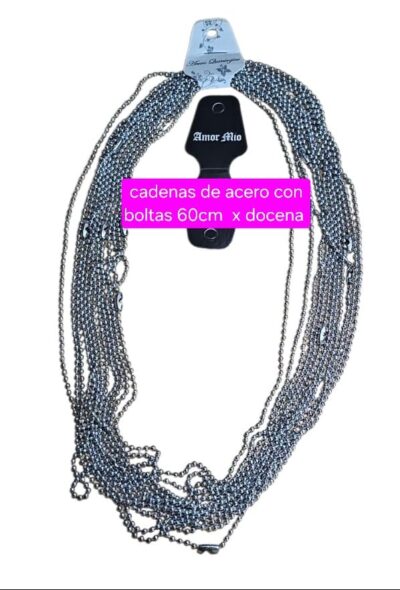 cadenas con bolitas de acero quirúrgico 60cmx docena